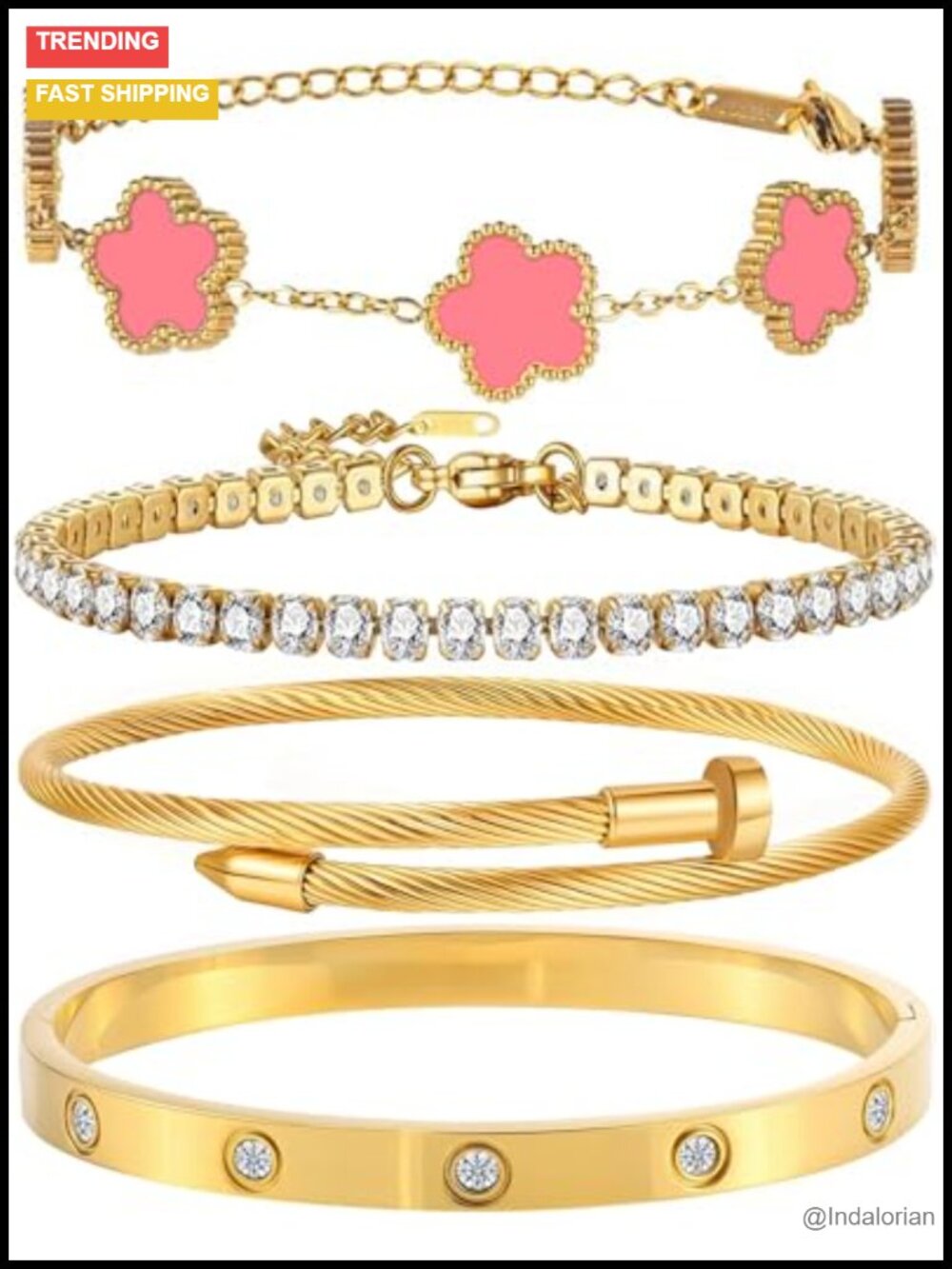 18K Gold Plated Bangle Bracelet Set Stackable Adjustable Tennis Bracelet Non